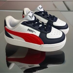 Puma Kids Low-Top Sneakers in White, Navy & Red 9C